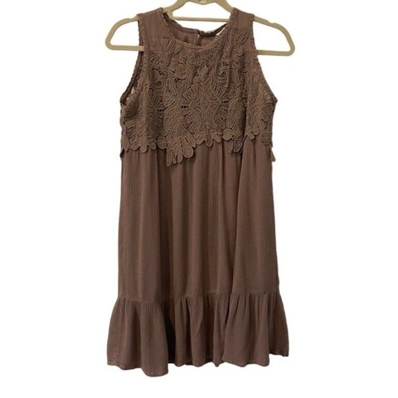 ODDY Dresses & Skirts - Oddy Womens Medium Mini Lined Dress Lacey Sleeveless Round Neck Brown